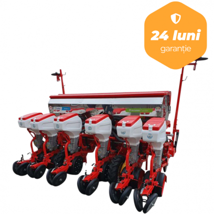 Semanatoare pneumatica pentru porumb si plante prasitoare semitelescopica Bufer 6 randuri, buncar fertilizare jumbo de inox 1000 litri,  dublu disc, calculator CM6 si microgranulator