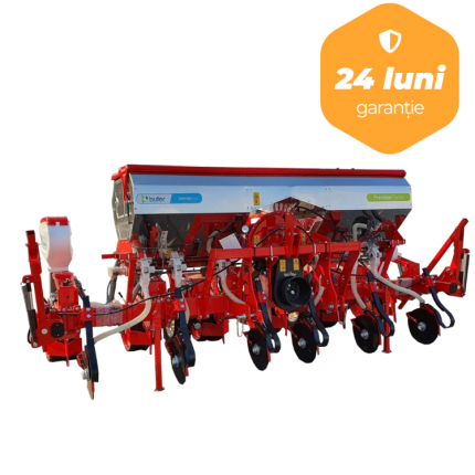 Semanatoare pneumatica pentru porumb si plante prasitoare cadru fix, Bufer, 6 randuri, calculator DMS08-6, buncar fertilizare jumbo inox 1000 litri,  dublu disc la semanat si fertilizare (seriile 26150132, 2014/3745, 2020/007185)