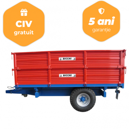 Remorca agricola monoax Bicchi, basculabila pe 3 parti, model BRT502L9-I, 9 tone